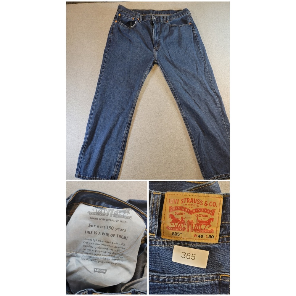 Levis 505 Regular Fit Straight Leg Jeans Mens 40x30 Medium Wash Blue Denim